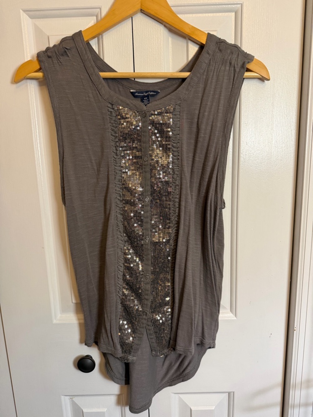 American Eagle Outfitters Gray Sleeveless Sequin Panel Tank Top M
